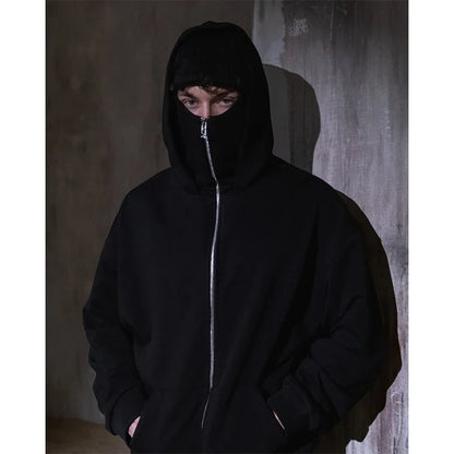 Men's Double Hat Mask Zipper Design Winter Windproof Hoodie Sports Jacket Outdoor Activities Hiking Travel Running Sweatshirt ﻿