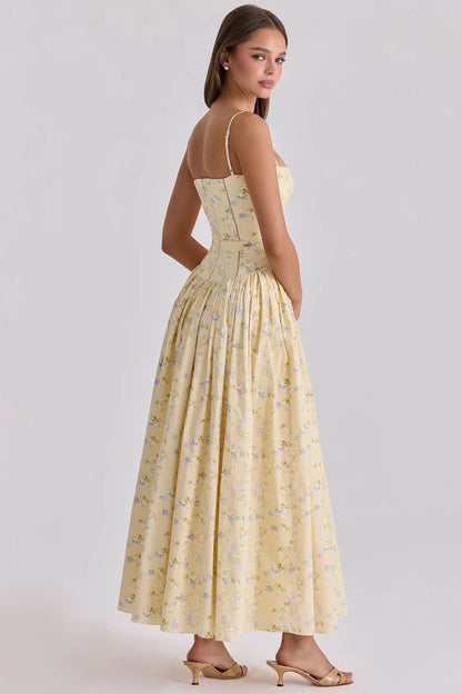 Summer Floral Print Spaghetti Strap Midi Dress Women Party Dress Elegant Vintage Holiday Beach Wear Dress