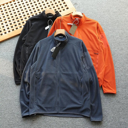 Outdoor Lightweight Fleece Sweatshirt Jacket Men's Zipper Closure Stand Collar Technical Fabric Comfortable Youth Fashion