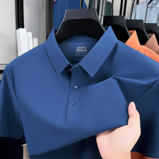 Men's Seamless Polo Shirt - Breathable Nylon-Spandex Blend, Reinforced Collar & Matching Buttons (12 Colors, M-4XL)