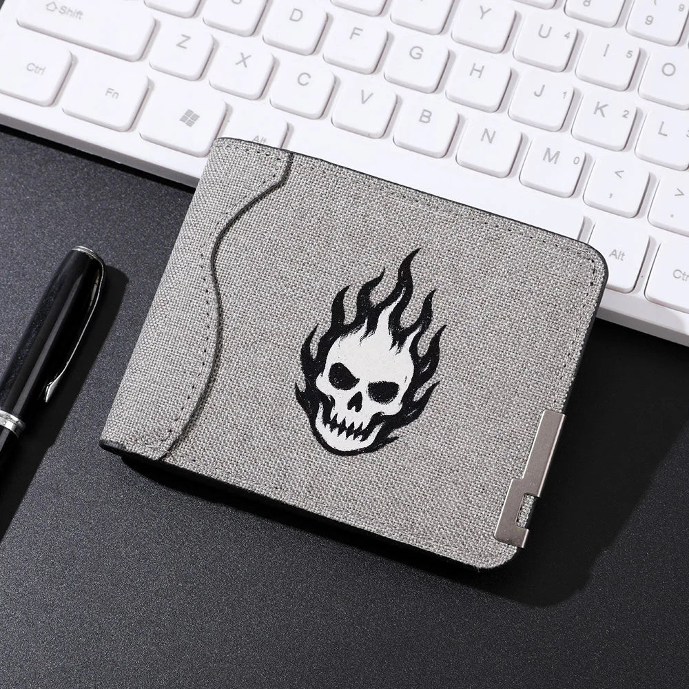Men's Casual Canvas Wallet Quirky Skull Design Coin Purse Student Credit Card Holder Wallet