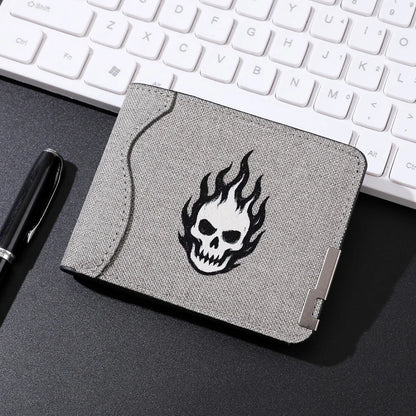 Men's Casual Canvas Wallet Quirky Skull Design Coin Purse Student Credit Card Holder Wallet