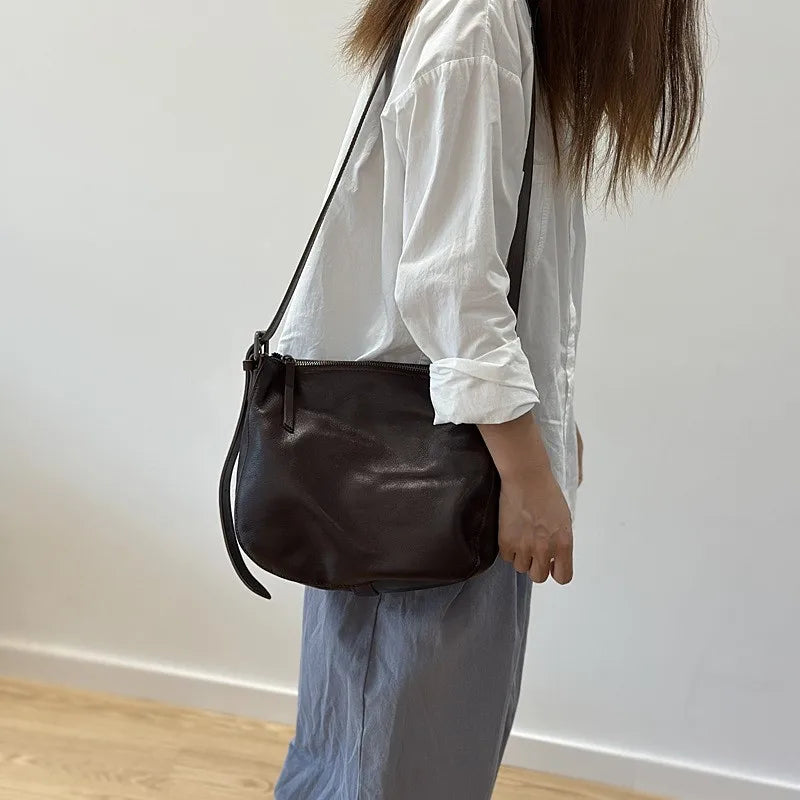 Simple Genuine Leather Women's Shoulder Bags 2026 New Nature Soft Cowhide Solid Color Versatile Crossbody Bags