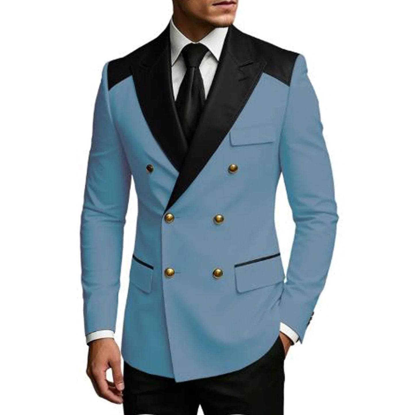 Men's Double Breasted Blazer Slim Fit Contrast Color Suit Jacket Business Casual Formal Wear for Wedding Prom Party Sport Coats