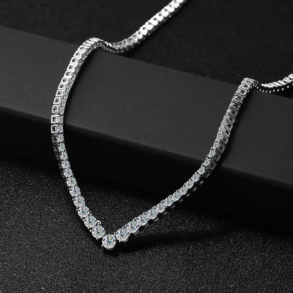 Luxury V-shaped All Moissanite Diamond Tennis Necklace Certified For Women 925 Sterling Silver Choker Bride Collarbone Necklaces
