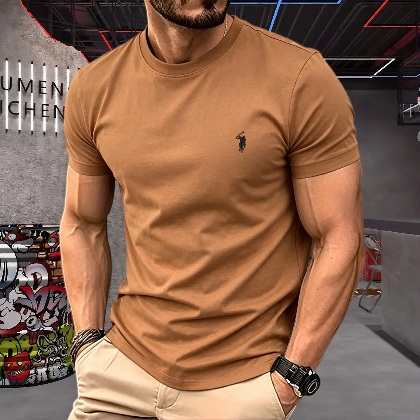 100% pure cotton high-quality brand round neck short sleeved men's 2026 summer fashion pony embroidery T-shirt casual sports top