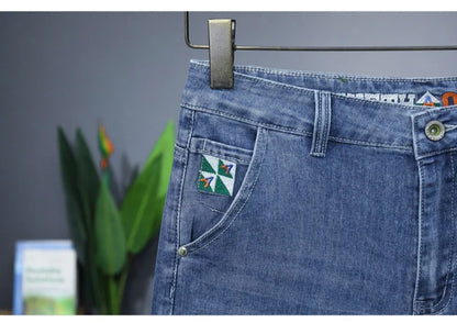 Men's Printed Denim Shorts Summer Thin Fashion Slim Straight Bermuda Jeans Personality Male Short Pants Streetwear