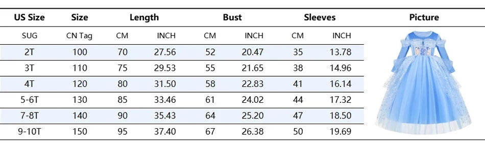 Girl Cinderella Dress Long Sleeve Princess Cosplay Costume Blue Sequin Children Bithday Surprise Kids Ball Gown