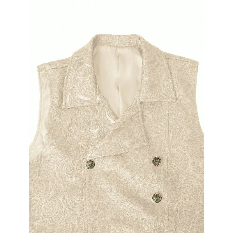 Suit Vest Men British Style Turn Down Collar Double-breasted Male Waistcoat Slim Printed Business Casual Man Coat Vest