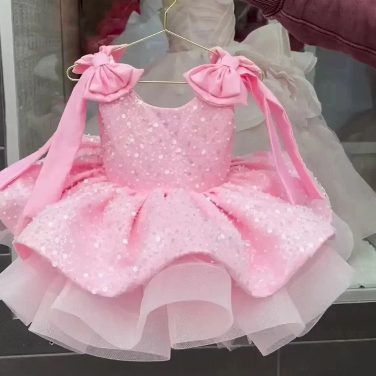 Sparkly Flower Girl Dress, Big Bow & Heart Tulle Ballet Skirt, Princess Gown for Wedding, Birthday Party, First Communion & Ball