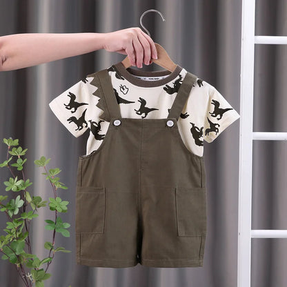 Children Summer Baby Boys Girls Clothes Suit Fashion Cartoon T-Shirt Bib Pants 2Pcs/Set Toddler Casual Costume Kids Tracksuits