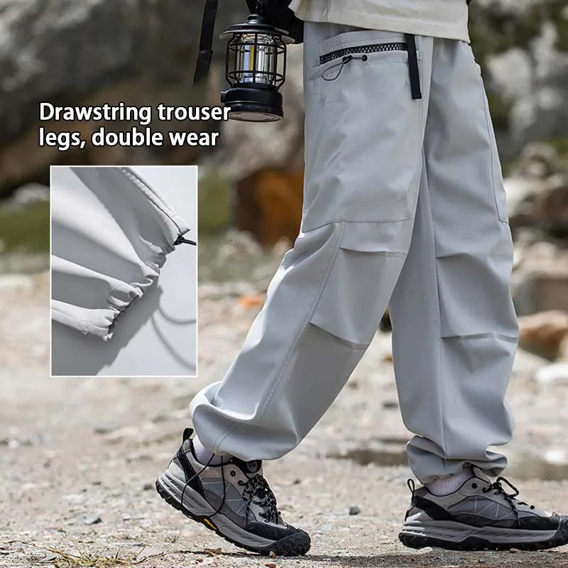 Hiking Pants Men Waterproof Windproof Breathable Elastic Waist Climbing Trekking Fishing Pants Camping Casual Overalls Trousers