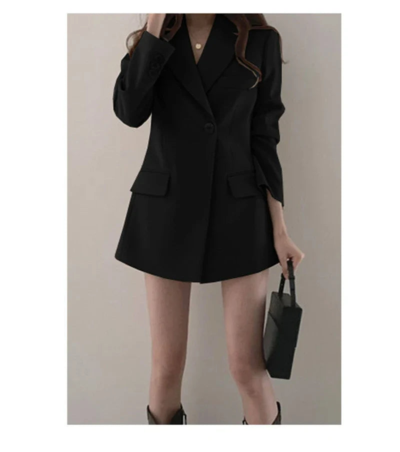 Women Blazer 2025 New Slim Spring Autumn Suit Jackets One Button Long Sleeve Korean Casual Coats Female Blazer Outwear Trend Top