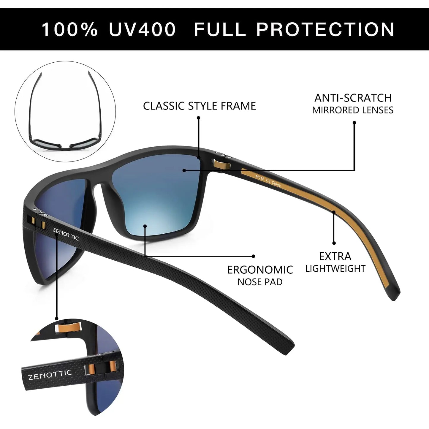 Polarized Sunglasses for Men Shades Lightweight TR90 Frame UV400 Protection Square Outdoor Trave Driving Sun Glasses