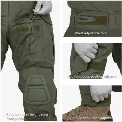 G3 Combat Pants +Pads Elastic Sport Pant Tactical Gear CP Climbing Camo Outdoor Tactic Pants Airsoft Cargo Casual Work Trouser