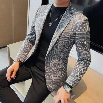 High Quality Men's Printed Suit Jacket for Men Autumnn Fashion Slim Fit Casual Business Blazers Wedding Social Dress Coats 4XL-M