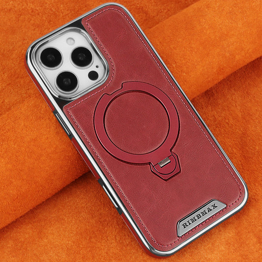 360 Rotating Bracket Luxury Magnetic Leather Phone Case For iPhone 16 17 Pro Max 15 14 13 12 Magsafe Wireless Charging Cover