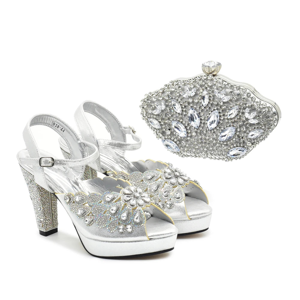 New Arrival Luxury Italian Shoes and Bag Set for Women Ladies Shoe and Bag Set Latest Designers Diamond Pumps Shoes and Bags