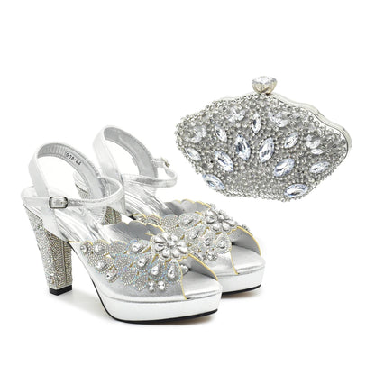 New Arrival Luxury Italian Shoes and Bag Set for Women Ladies Shoe and Bag Set Latest Designers Diamond Pumps Shoes and Bags