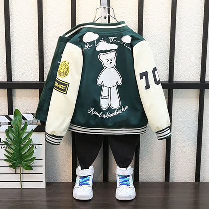2-12Year Kids Clothes 2025 Spring Autumn Children Fashion Cartoon Bear Pattern Windbreaker Coat Baby Boy Girl Clothing Outerwear