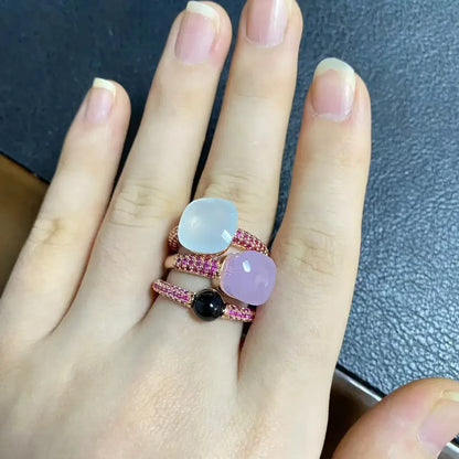 3Pcs/Set Nudo Ring Stacking Set for Women Mix Color Candy Crystal Inlay Zircon Amethyst Blue Topaz Round Jewelry Gift