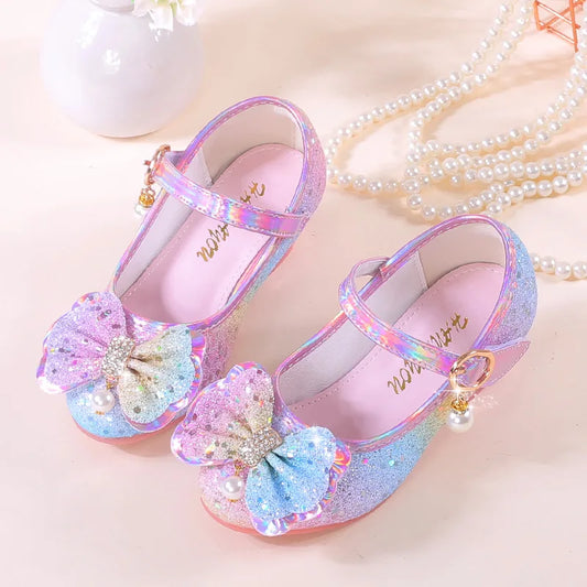 Girls Shoes New Children's Princess Single Shoes Fashion Korean Version High Heel Color Sequins Girls High Heel Leather Shoes