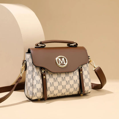 Vintage Women's Tote Bag Stylish PU Handbag Shoulder Bag with Golden Letter "M" Design Detachable Strap Perfect for Everyday Use