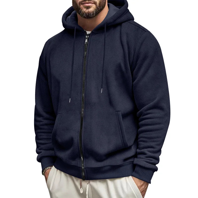 New Men's Sweater Coat Fall Winter New Composite Velvet Zipper Cardigan Casual Hooded Sweatshirt Sweater Fashion Men's Clothing
