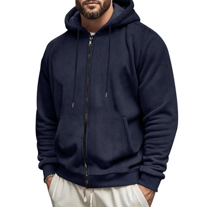 New Men's Sweater Coat Fall Winter New Composite Velvet Zipper Cardigan Casual Hooded Sweatshirt Sweater Fashion Men's Clothing