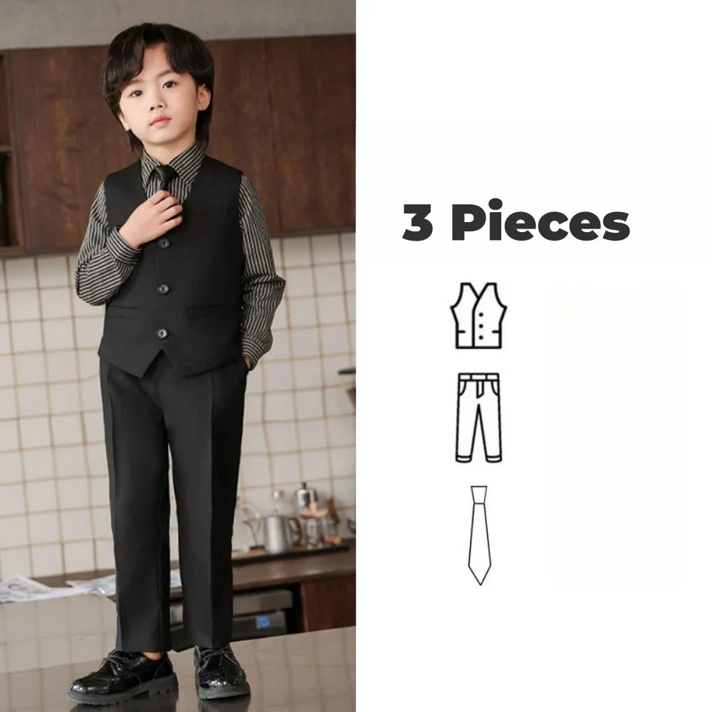 Spring Autumn Boys Elegant Suit Set 3 Pieces Vest Pants With Tie Wedding Guest Outfit Hot Sale Kids Suits Piano Performance