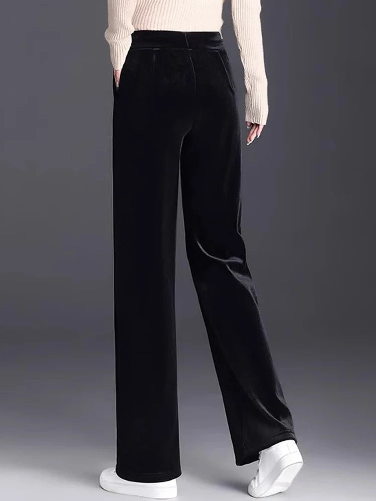 Women's pants with many reviews flared pants ice silk pants wide leg pants, high waisted blue loose straight leg pants 6XL