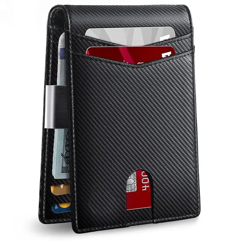 Carbon Fiber Men Wallets Credit Card Holder Men's RFID Wallet Minimalist Front Pocket Money Clip Black Bifold Wallet for Men