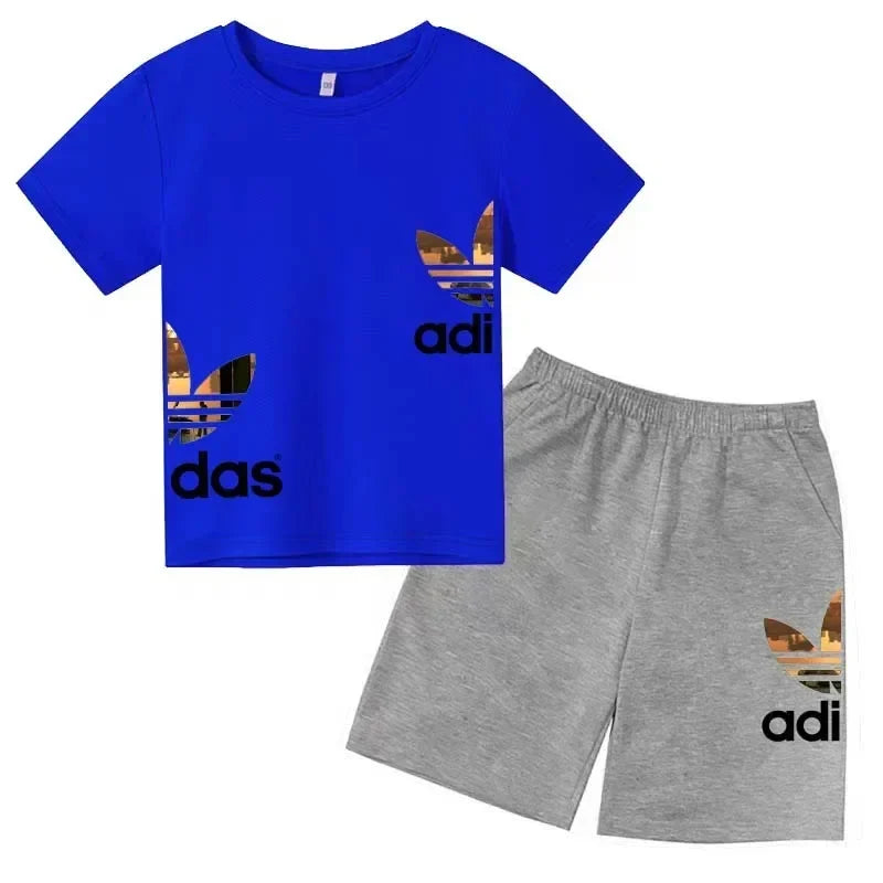 Kids Summer Leisure Letter 2pcs O-neck Short Sleeve T-shirts+Pants Suits 3-13 Years Boys Girls Casual Outfits Children Clothes