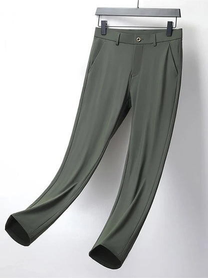 Summer Men's Casual Pants Korean Fashion Light Cool Ice Silk Stretch Golf Pants Slim Fit Suit Pants Male Office Formal Trousers