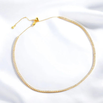 Each 2mm All Zircon/moissanite Tennis Necklace for Women Man Adjustable Choker Chain 100% 925 Sterling Silver Jewelry