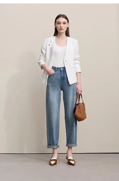 Straight-leg Pants 2026 Spring New Solid Color Casual Washed Denim Trousers Versatile Basic Cotton Women's Pants 12621040