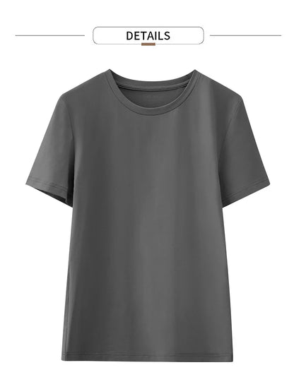Minimalism Women T-shirts 2024 Summer New Casual Basic O-Neck Slim Short-sleeve Female Dopamine Color Solid Tees 12442327