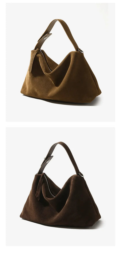 Genuine Grade Autumn Winter Big Boston Luxury Designer Tote Soft Matte Suede Leather Women Handbag Female Shoulder Crossbody Bag