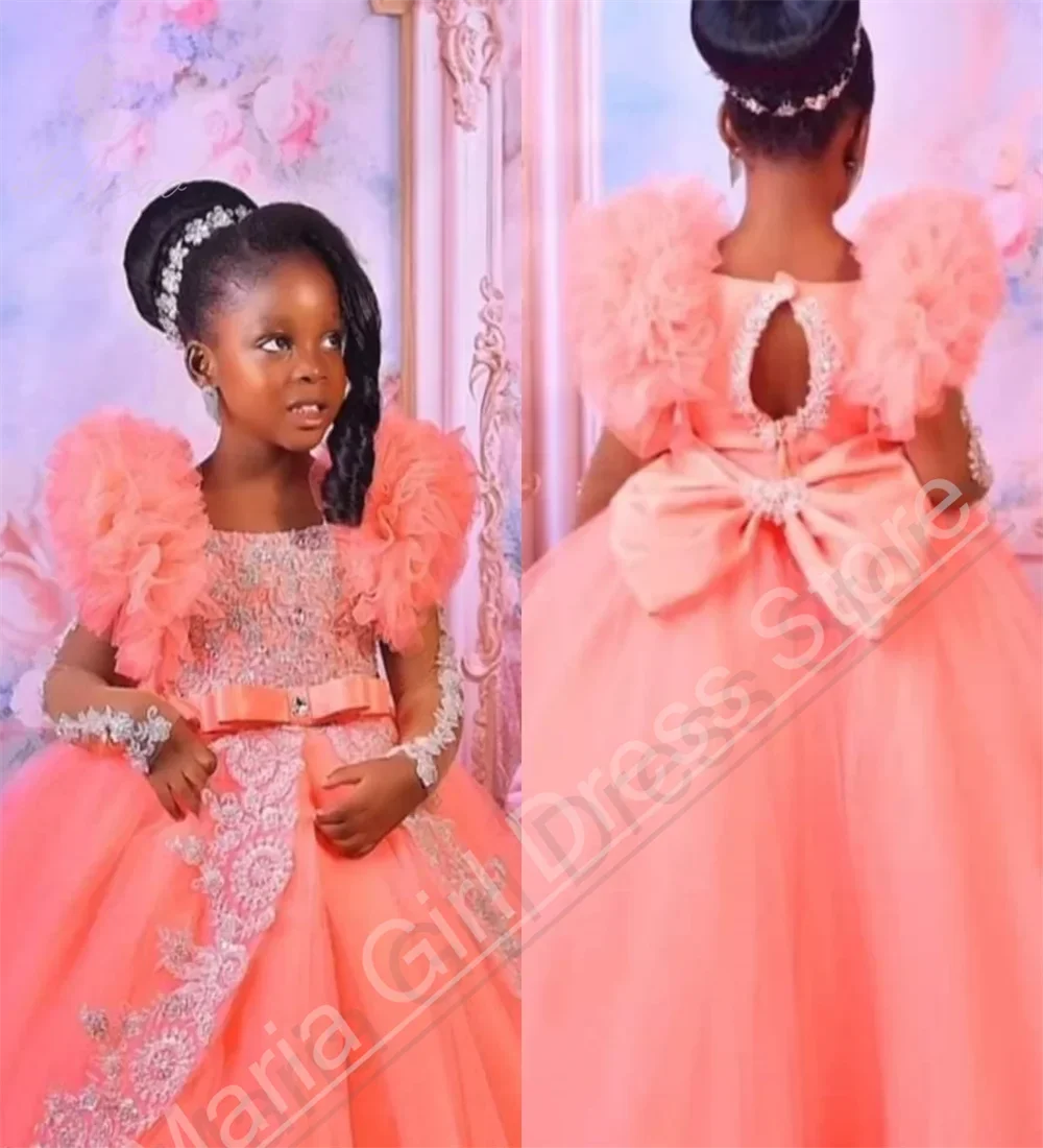 Customized Pink Little Baby Girls Wedding Party Dresses Lace Appliqued Flower Girl Dresses Beauty pageant Dress For Photo Shoot