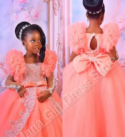Customized Pink Little Baby Girls Wedding Party Dresses Lace Appliqued Flower Girl Dresses Beauty pageant Dress For Photo Shoot