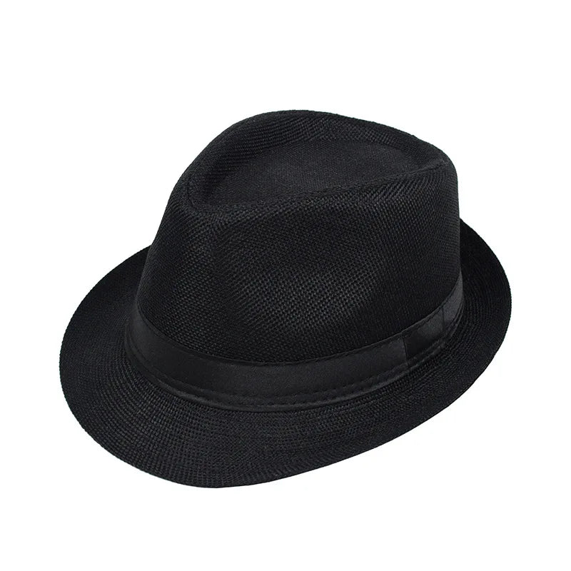 Jazz Hat British Style Linen Solid Color Hat for Men and Women Rolled Brim Couple Style Sun Hat Paper Straw Hat