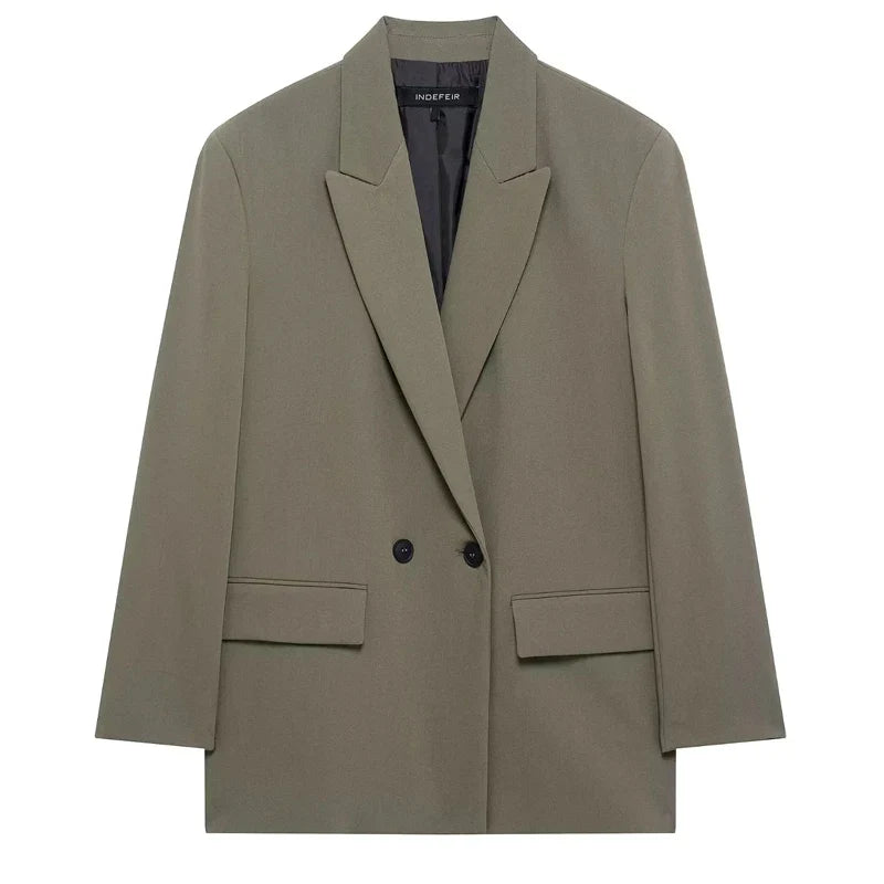 Women's Blazer Jacket Office Wear Woman Black Jacket Business Casual Loose Long Blazer Coat Double-Breasted Gray Jacket