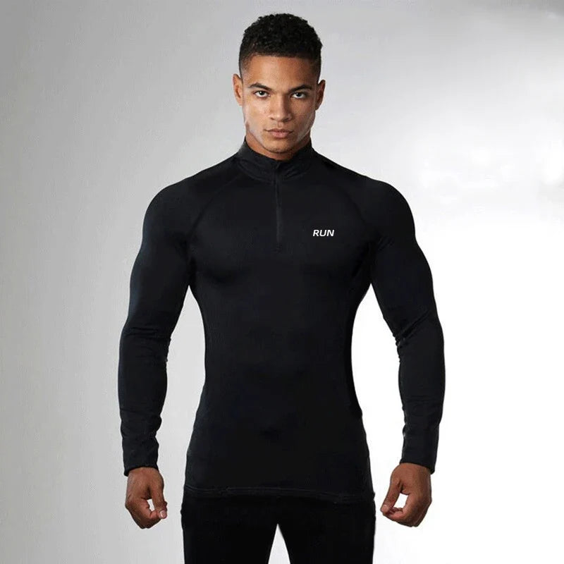 Compression Tight Autumn Quick Dry Polos Shirts Gym Bodybuilding Muscle Long Sleeve T-shirts Mens Fitness Sport Trainning Polos