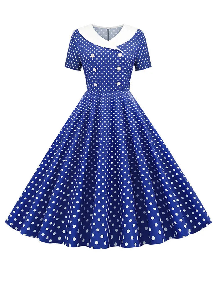 Summer Midi Dress Women Elegant Pink Vintage Party Sundress Casual Peter pan Collar Short Sleeve Dress