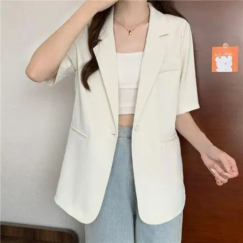 Loose Casual Thin Short Sleeve Women's Suit Jacket Summer New Style Korean Version Fashionable All-Match Lightweight Polyeste...