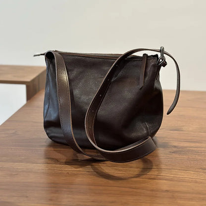 Simple Genuine Leather Women's Shoulder Bags 2026 New Nature Soft Cowhide Solid Color Versatile Crossbody Bags