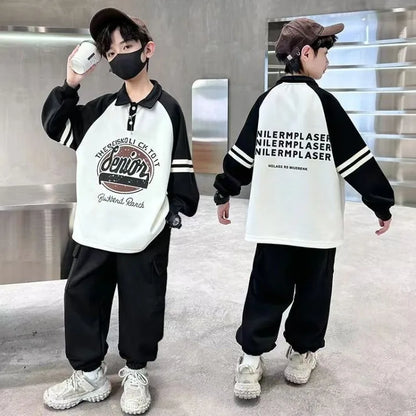 Printing Sweatshirt Set Children's Suit for Boy Child Autumn Winter Costume Clothing From 8 12 Years Outdoor Clothes Kids Boy's