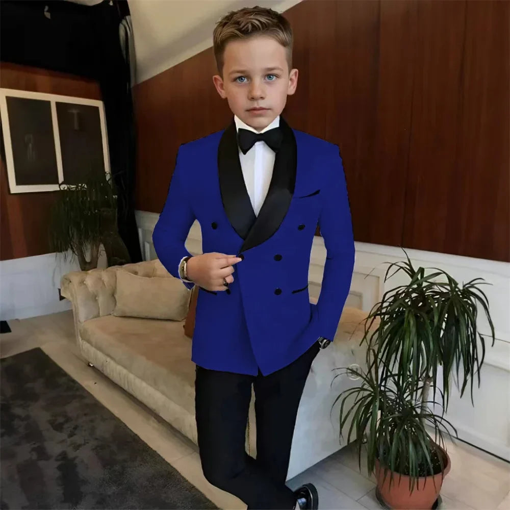 Double Breasted Kids Tuxedo 2 Pieces Holiday Outfit,High Quality Shawl Lapel Boys Suits Weddin Wear,Plus Size Suit Set