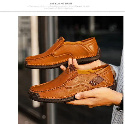 New Fashion Men Casual Shoes Handmade Leather Loafers Comfortable Men's Shoes Quality Split Leather Flat Driving Shoes Size 48