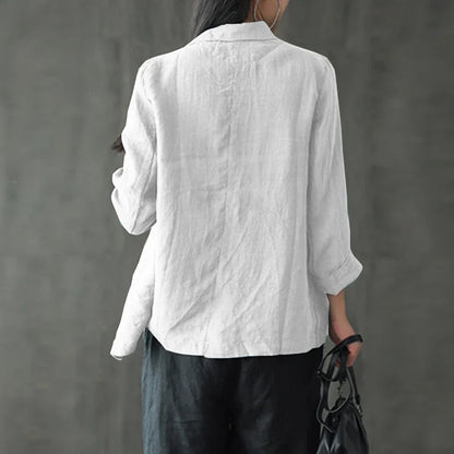 Women Lapel Neck Long Sleeve Blazer Autumn Vintage Casual Solid Cotton Blazer Elegant Cardigan Thin Coats Work Suits